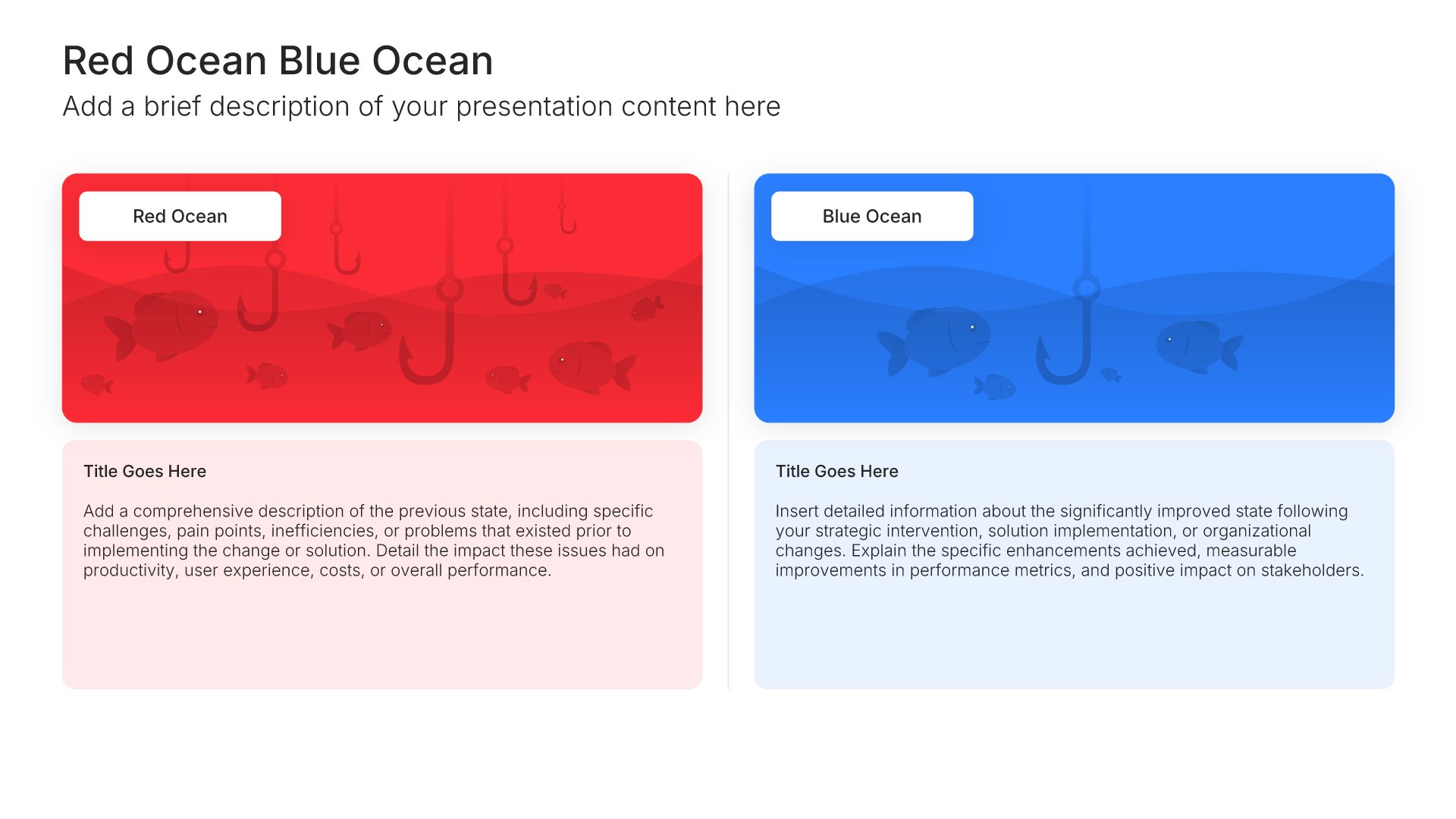Red ocean vs blue ocean strategy slide, layout 01