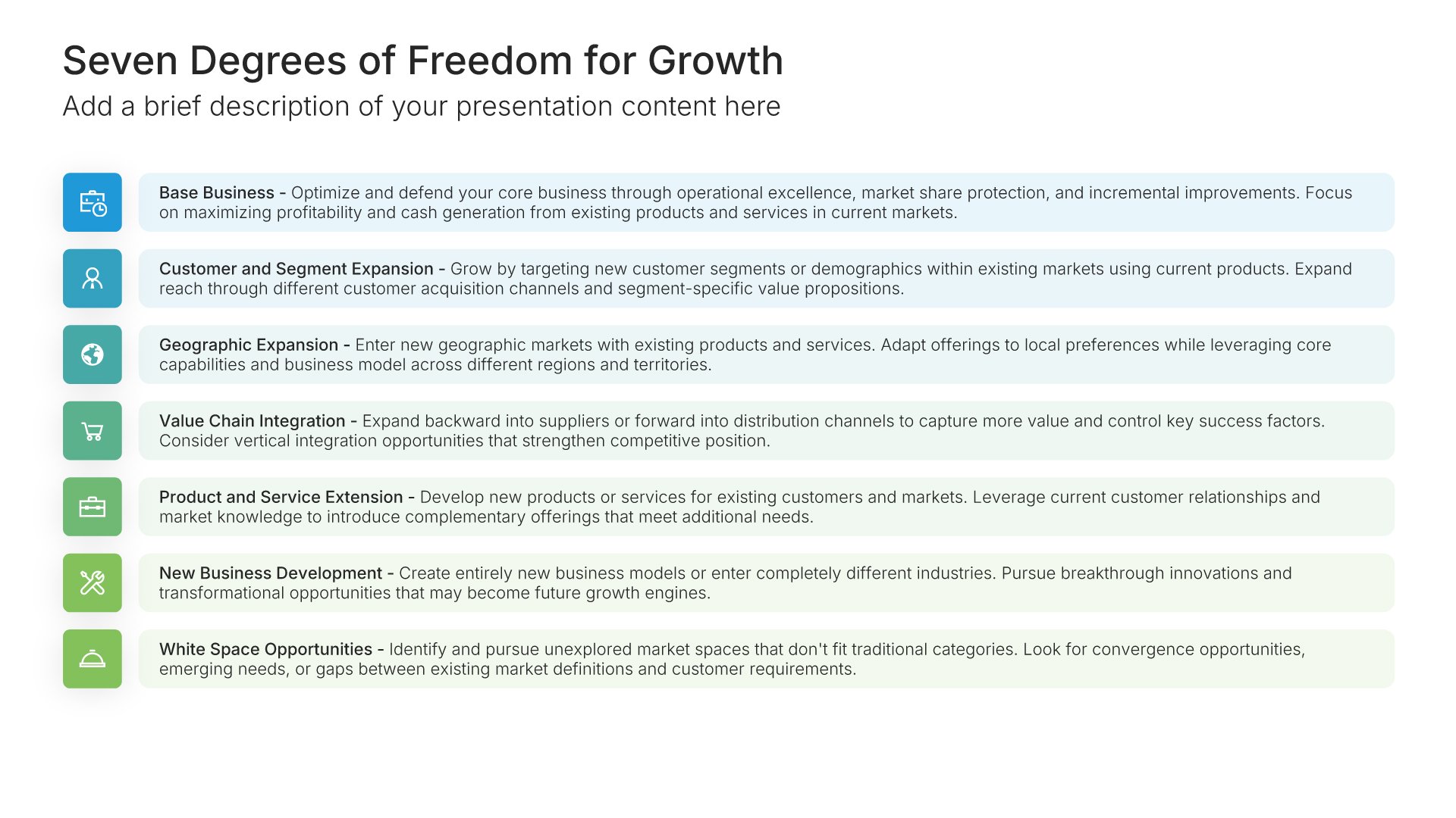 Seven degrees of freedom for growth slide, layout 01